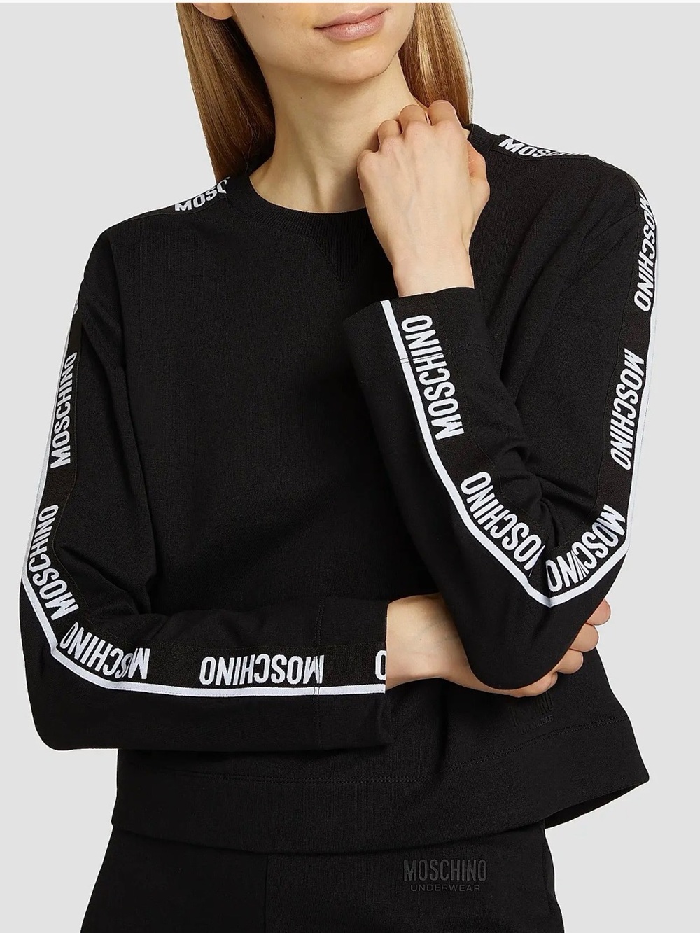 Moschino Black Logo-Trim Crewneck Sweatshirt NEW with TAGS size S